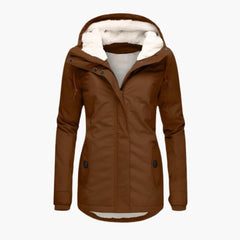 Lena | Langer wasserdichter Wintermantel in Weinrot