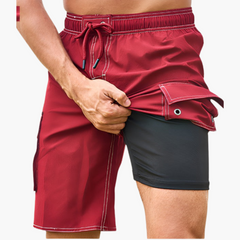 Sommer-Shorts - Herren 2-in-1 Stretchshorts mit Innenslip in Wassermelonenrot