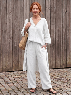 Onyx | Weites Tunika-Oberteil mit weitem Hosen-Set in Weiß