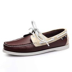 Gerrit – Bootsschuhe Herren Echtleder Kontrastnähte Sommer in Braun-Beige