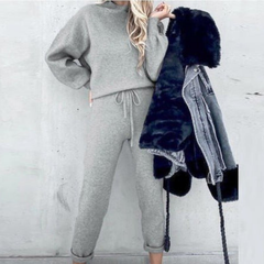 Damen Zweiteiler Set | Freizeitanzug mit Pullover und Hose in Grau