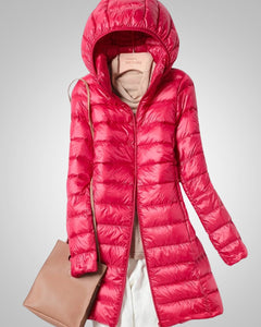 Paula | Damen Leichte Gesteppte Lange Daunenjacke in Rot