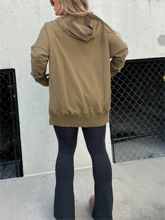 Emmanuelle - Hoodie mit Knopfleiste - Mit Handwärmern in Olive