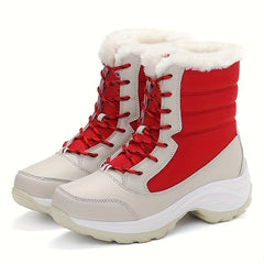 Winterschuhe Damen Stiefel | Mit Schnürung und Runder Kappe in Rot