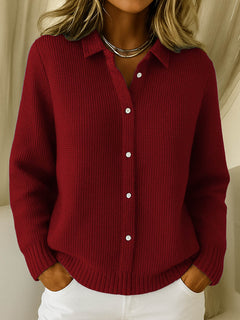 Monika | Damen Klassischer Kragen Knopfpullover in Rot