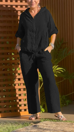 Florina - Set aus Hoodie mit Reißverschluss und Hose in Schwarz