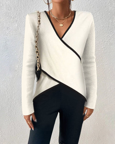 Weißer Wickelpullover mit V-Ausschnitt für Damen
