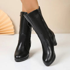 Nuccia - Vintage Lederstiefel Mit Schleife in Schwarz