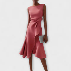 Zandelle | Asymmetrisches Midi-Kleid mit Drapierung in Rosa