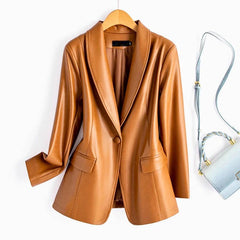 Riviera Leather Blazer in Brown