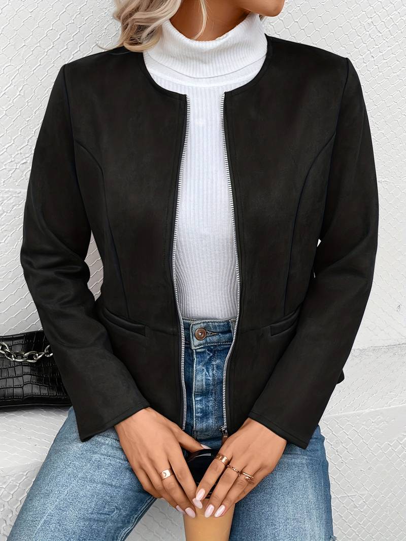 Jacke mit Rundhalsausschnitt und Reißverschluss für Frauen