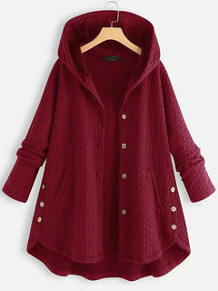 TARA – Damen-Wintermantel – Eleganter Gefütterter Mantel mit Kapuze in Rot