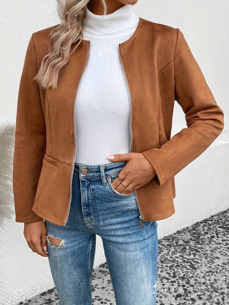 Jacke mit Rundhalsausschnitt und Reißverschluss für Frauen