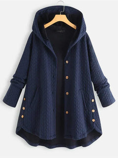 TARA – Damen-Wintermantel – Eleganter Gefütterter Mantel mit Kapuze in Marineblau