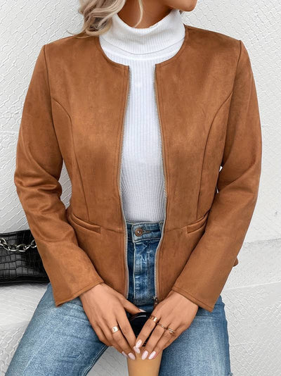 Jacke mit Rundhalsausschnitt und Reißverschluss für Frauen