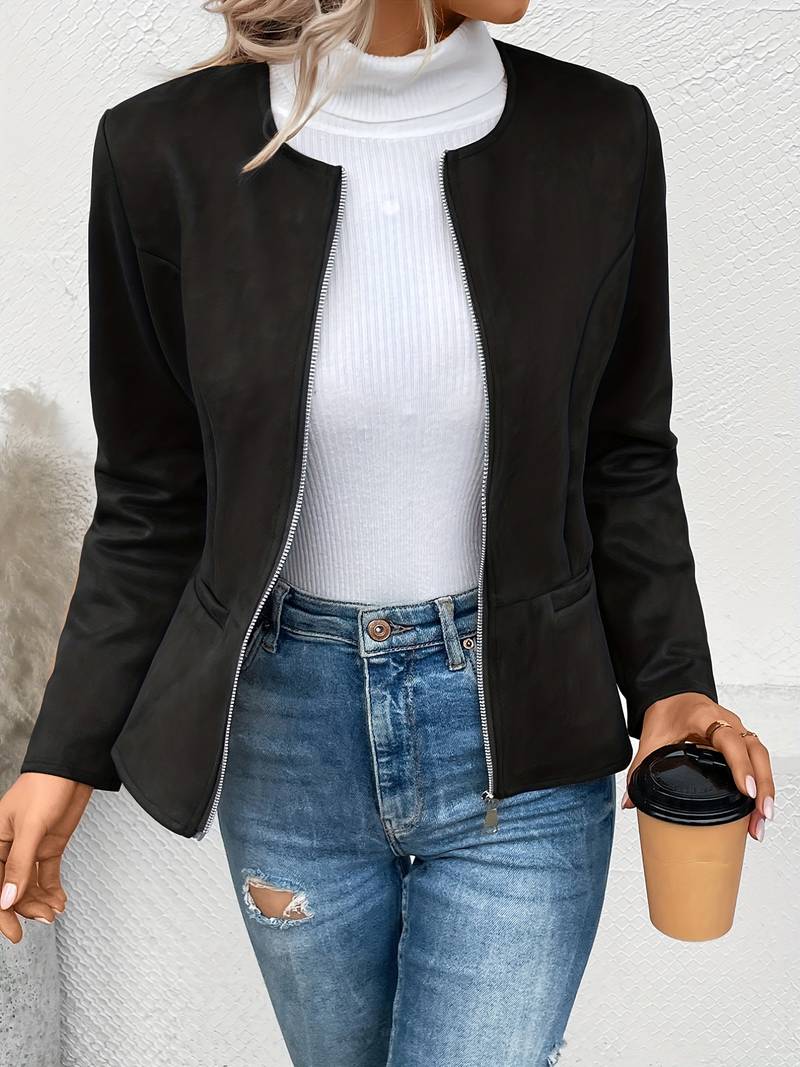 Jacke mit Rundhalsausschnitt und Reißverschluss für Frauen