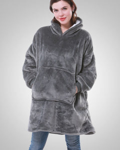 Susanne | Damen Kuschelige Oversized Kapuzendecke in Grau