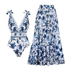 Shern | Einteiliger Badeanzug mit Blumendruck in Blau