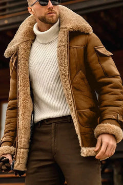 Herrenjacke mit Fellkragen in Braun
