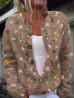 Mathilda - Luxuriöser Strickjacke mit Blumenmuster in Beige