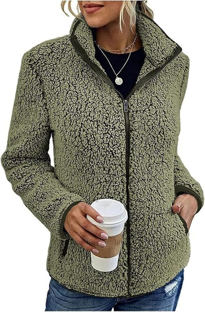 Fleece-Strickjacke mit Reißverschluss und Taschen für Frauen