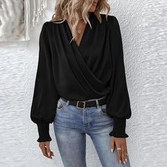 Lilou - Bluse - Plissee-Puffärmel in Schwarz