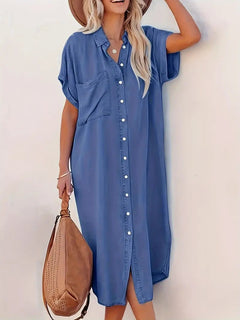 Lina - Denim Kleid - Fledermausärmel in Blau