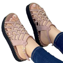 Selene® | Damen Plateau Sandalen mit Cutout-Zehenpartie in Rosa