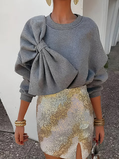 Rike | Elegantes Sweatshirt mit Großem Schleifen-Detail in Dunkelgrau