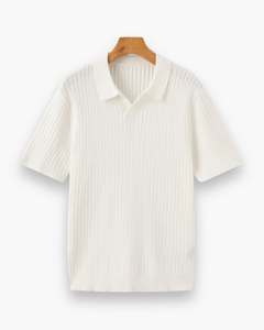 Herren Elegantes Geripptes Poloshirt | Klassisch in Beige