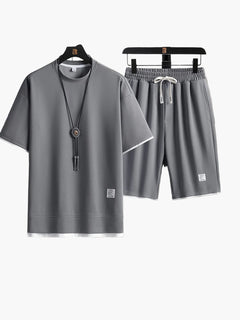 Herren-Freizeitset mit Kurzarmhemd und Shorts in Grau