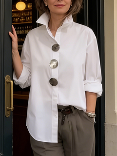 Mila | Bequeme Bluse mit lockerer Passform und Stehkragen in Weiß