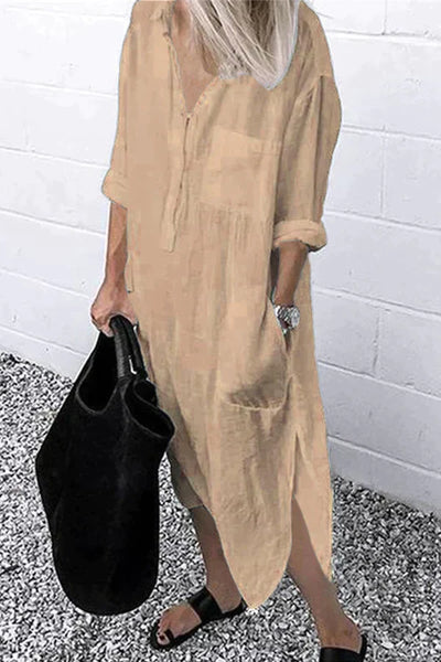 Nancy - Elegantes einfarbiges Hemdkleid mit Schlitz
