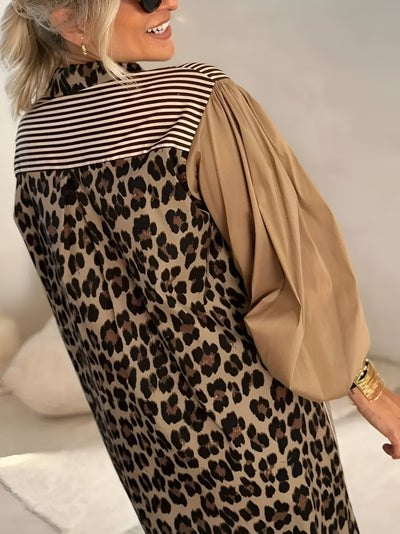 Arris | Stylisches Maxikleid mit Leopardenmuster & Streifen