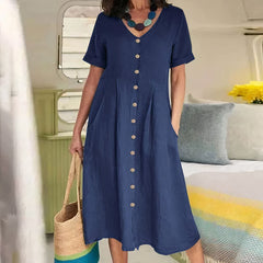 Tarelda - Damen Knopf-Front Midikleid in Marineblau