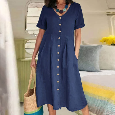 Tarelda - Damen Knopf-Front Midikleid