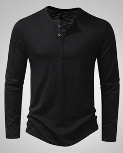 Gary | Herren Legeres Henley Longsleeve Shirt in Schwarz