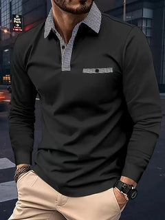 Nikolas - Langärmliges Polohemd mit Revers für Herren in Schwarz