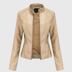 Sophie | Damen Bequem Bikerlederjacke in Beige