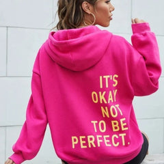 Bedruckter warmer Kapuzenpullover in Rosa