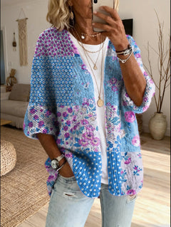 Xamira - Bedruckter offener Cardigan in Marineblau