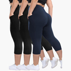 Capri-Leggings Set - Für Damen mit hoher Taille Sport in Schwarz/Schwarz/Marineblau