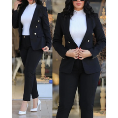 Zweireihiges Set aus Blazer und Hose für Frauen in Schwarz