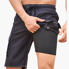 Sommer-Shorts - Herren 2-in-1 Stretchshorts mit Innenslip in Schwarz