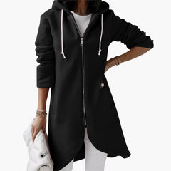 Langer Hoodie mit Reißverschluss für Damen in Schwarz
