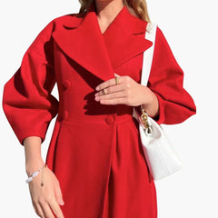 Langer Trenchcoat mit Revers für Damen in Rot