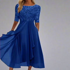 Elisa | Elegantes Midikleid mit Spitze in Dunkelblau
