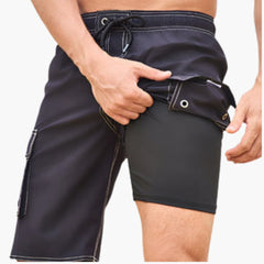 Herren Badeshorts mit Stretchstoff und Seitentasche in Schwarz