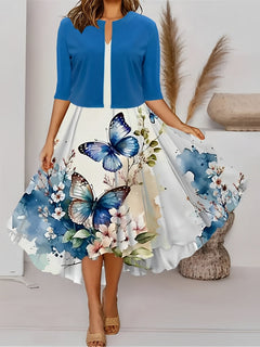 Leone - Geblümtes Midikleid mit Blazer für Frauen in Weißer Schmetterling