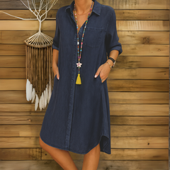 Ingrid™ | Bequemes Jeanshemdkleid in Marineblau